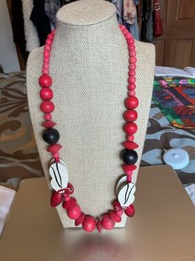 Red and Black Bead  Fetish Necklace